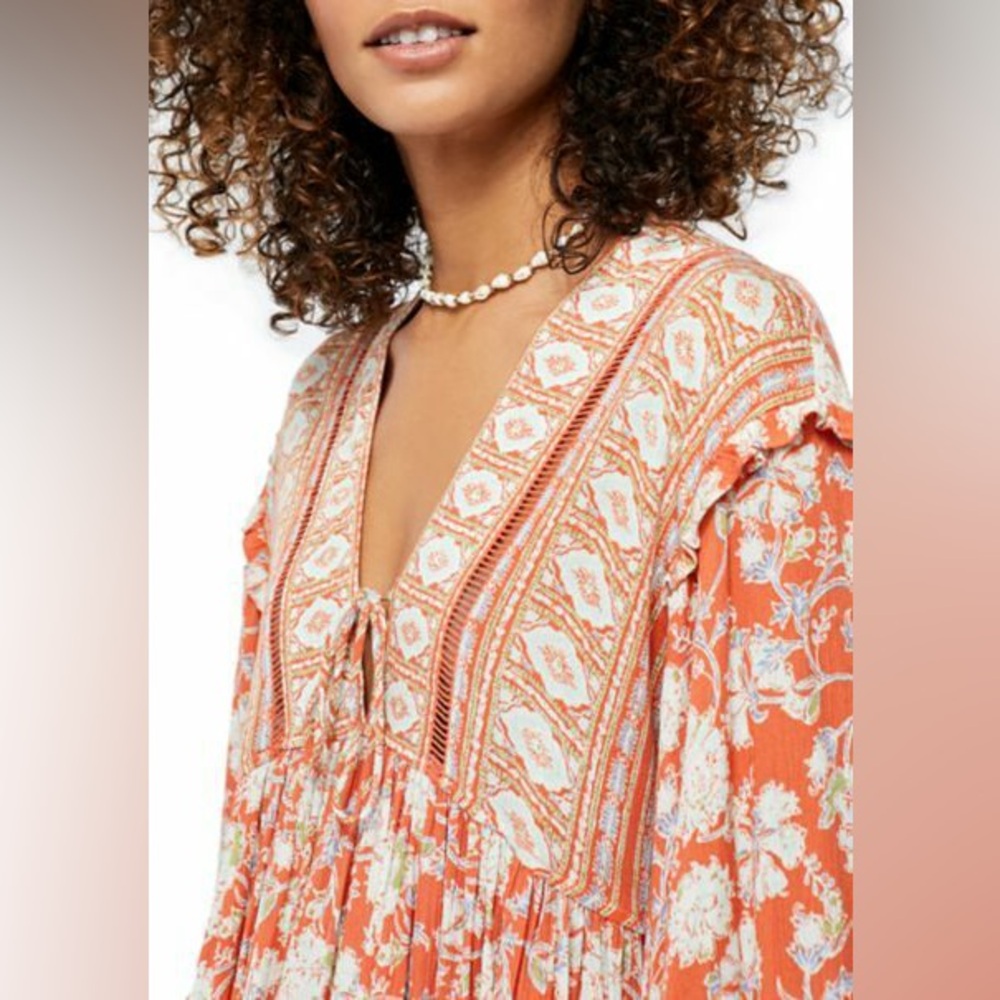 NWT Free People FP Moonlight Dance Tunic Top in Red Coral Combo, Size Large (L) - Picture 9 of 11